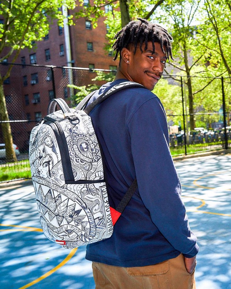 White Black Men's Sprayground Mad Doodles Backpacks | DRSF19628