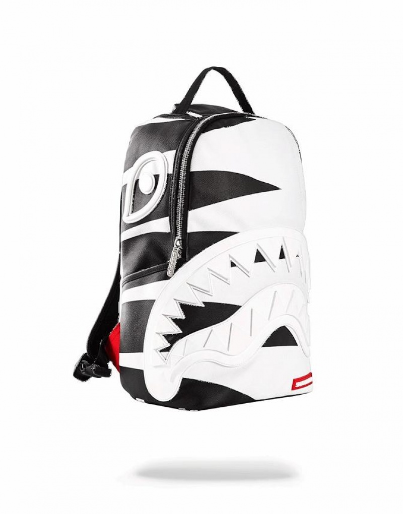 White Black Men's Sprayground Phantom White Rubber Shark Backpacks | ZQOT94728