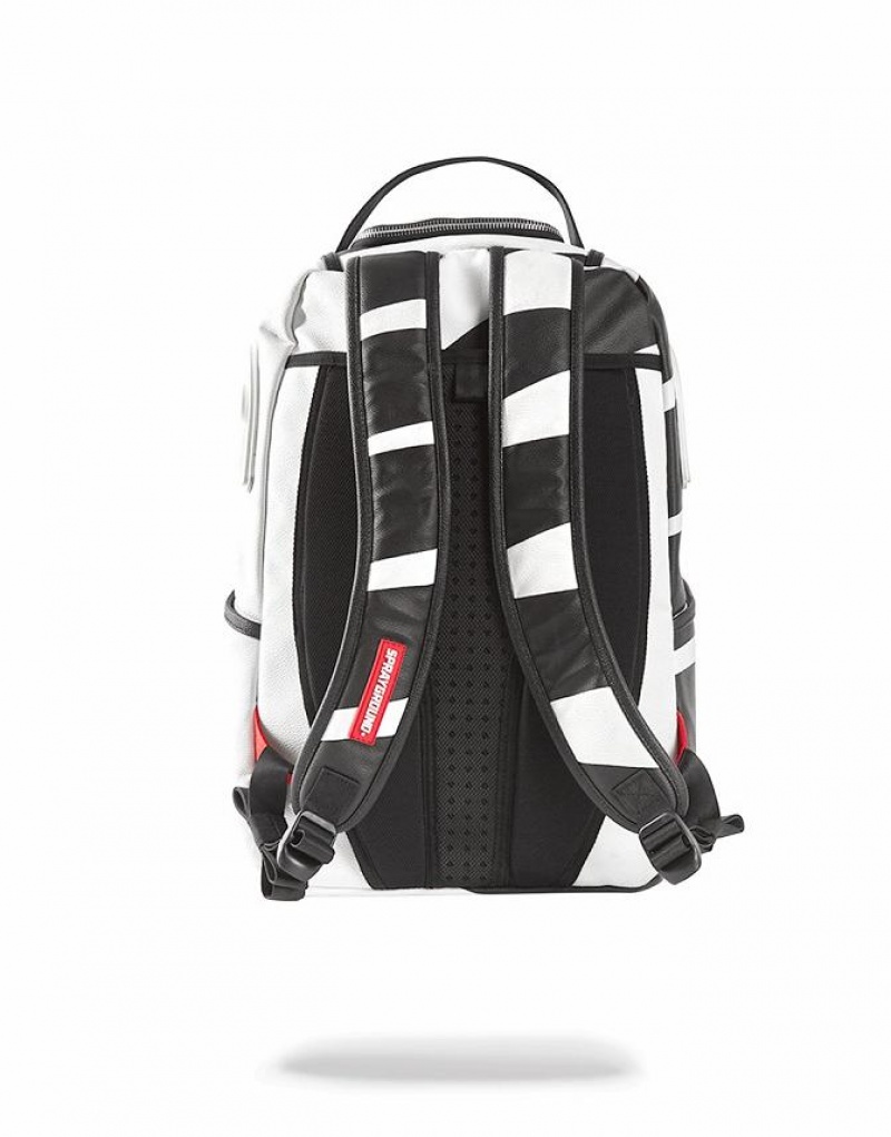 White Black Men's Sprayground Phantom White Rubber Shark Backpacks | ZQOT94728