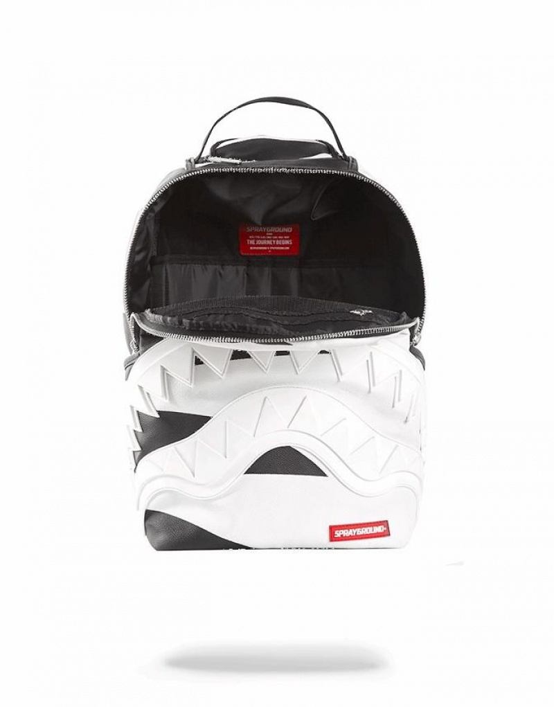 White Black Men's Sprayground Phantom White Rubber Shark Backpacks | ZQOT94728