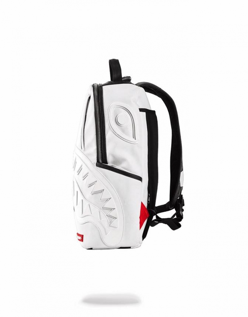 White Black Men's Sprayground Phantom White Rubber Shark Backpacks | ZQOT94728