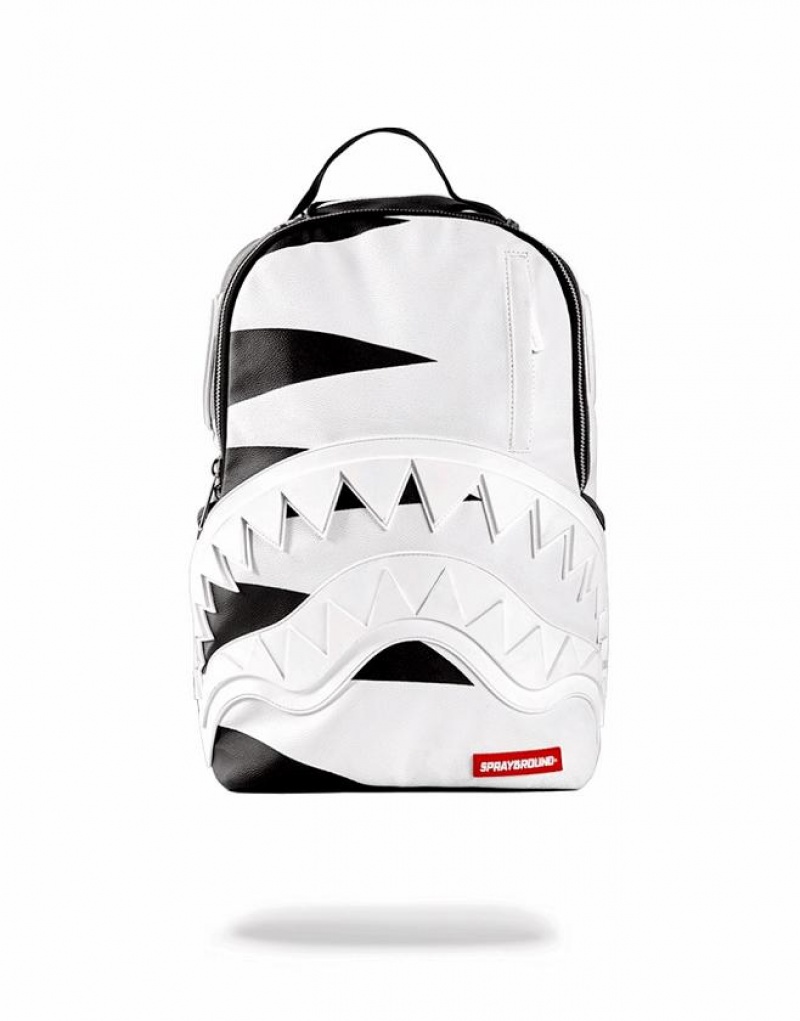 White Black Men\'s Sprayground Phantom White Rubber Shark Backpacks | ZQOT94728