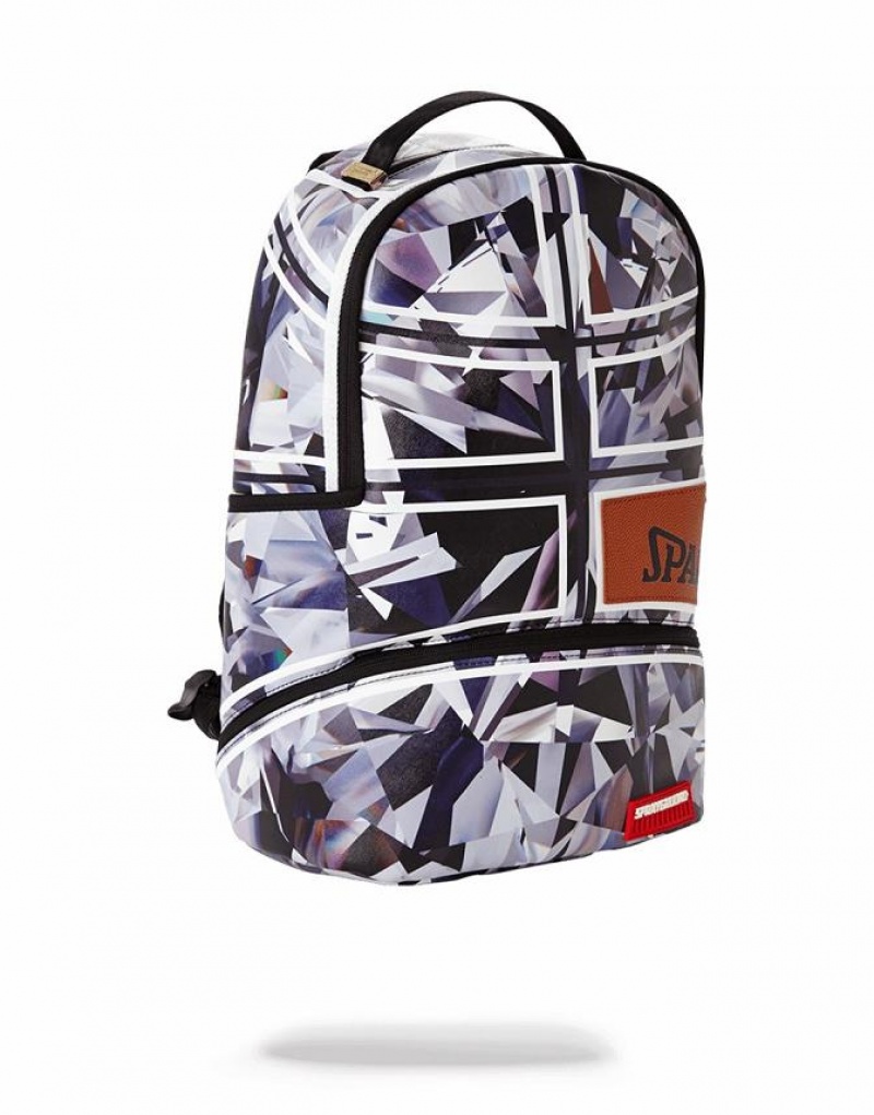 White Black Men's Sprayground Spalding X Backpacks | GVUF39642