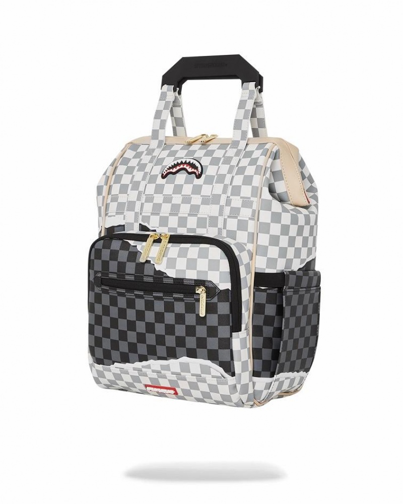 White Black Men's Sprayground Unstoppable Endeavors Backpacks | AMOY46803