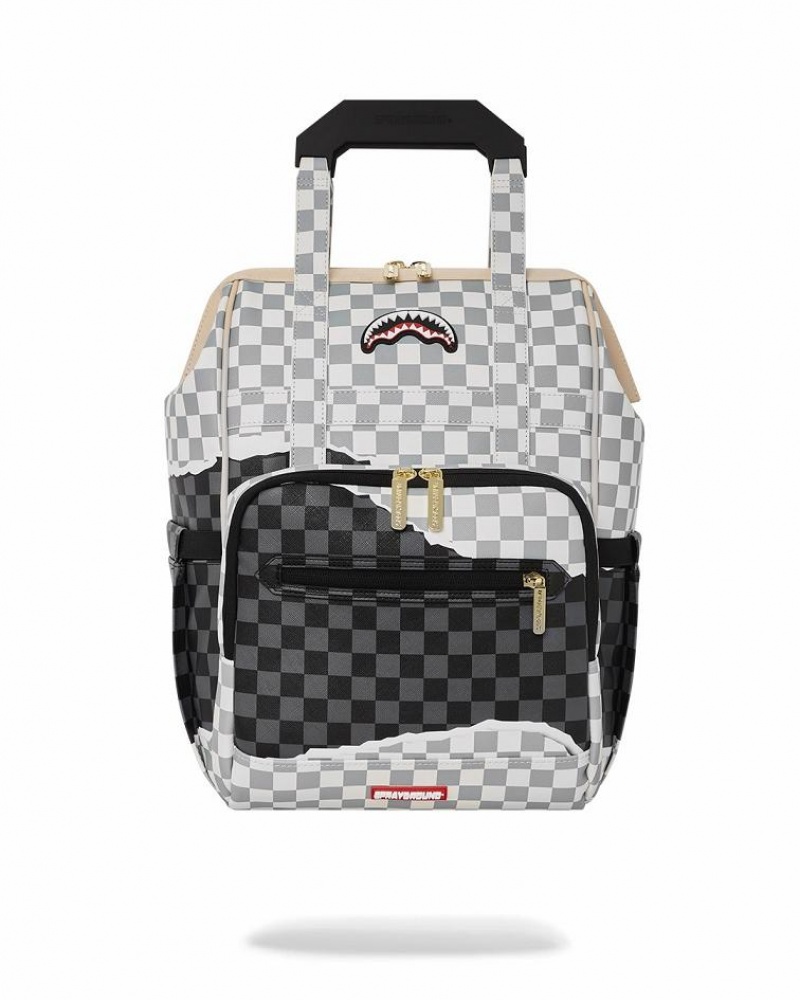 White Black Men\'s Sprayground Unstoppable Endeavors Backpacks | AMOY46803