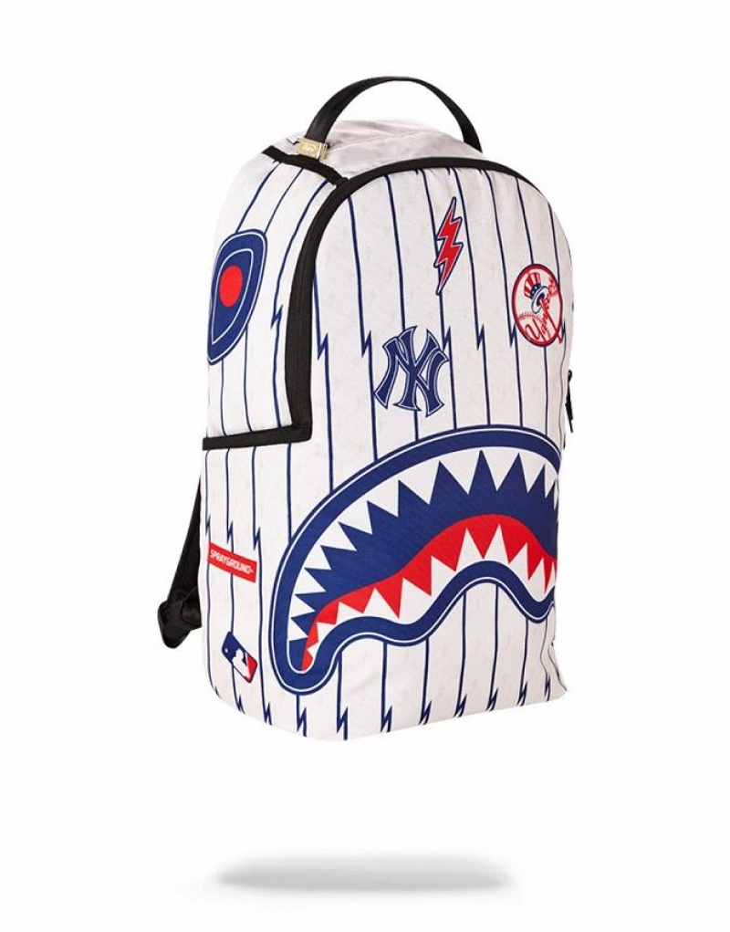 White Blue Men's Sprayground Mlb Ny Yankees Bolt Backpacks | FTIJ51468