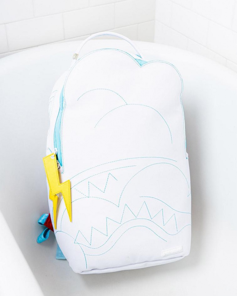 White Men's Sprayground Cloudy With A Chance Of Shark Backpacks | UKXP18706