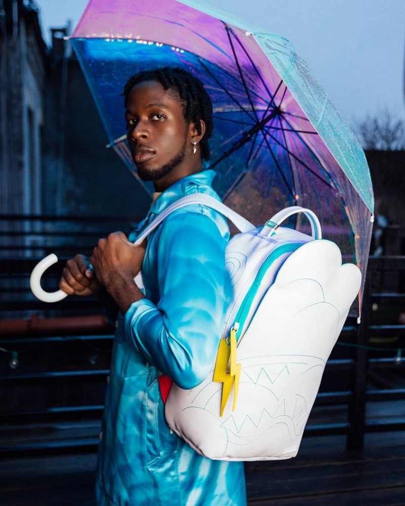 White Men's Sprayground Cloudy With A Chance Of Shark Backpacks | UKXP18706