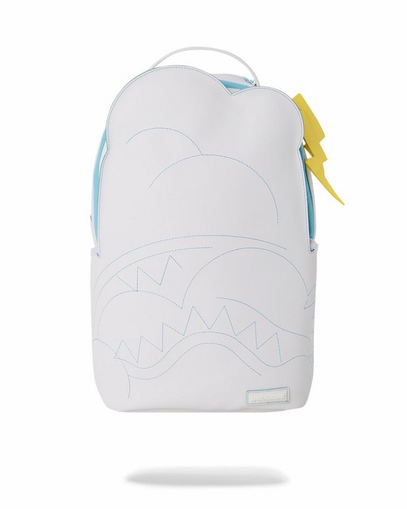 White Men\'s Sprayground Cloudy With A Chance Of Shark Backpacks | UKXP18706