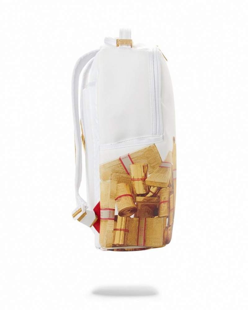 White Men's Sprayground Gold Money Bricks Dlxv Backpacks | KJUC32879