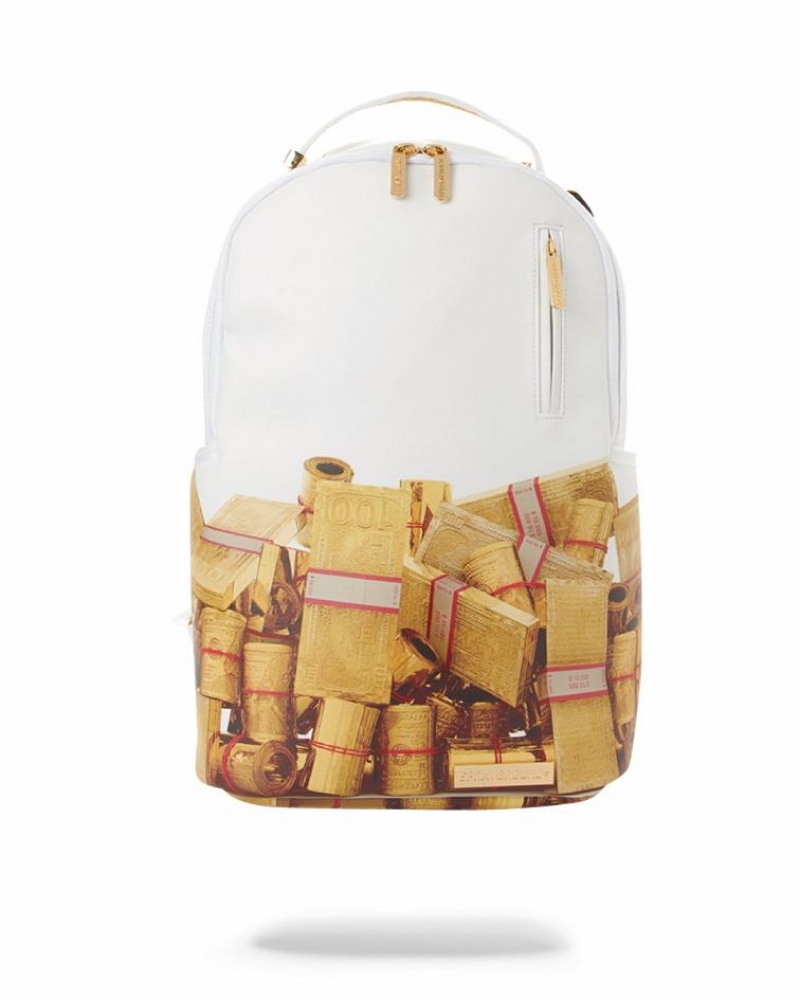 White Men\'s Sprayground Gold Money Bricks Dlxv Backpacks | KJUC32879