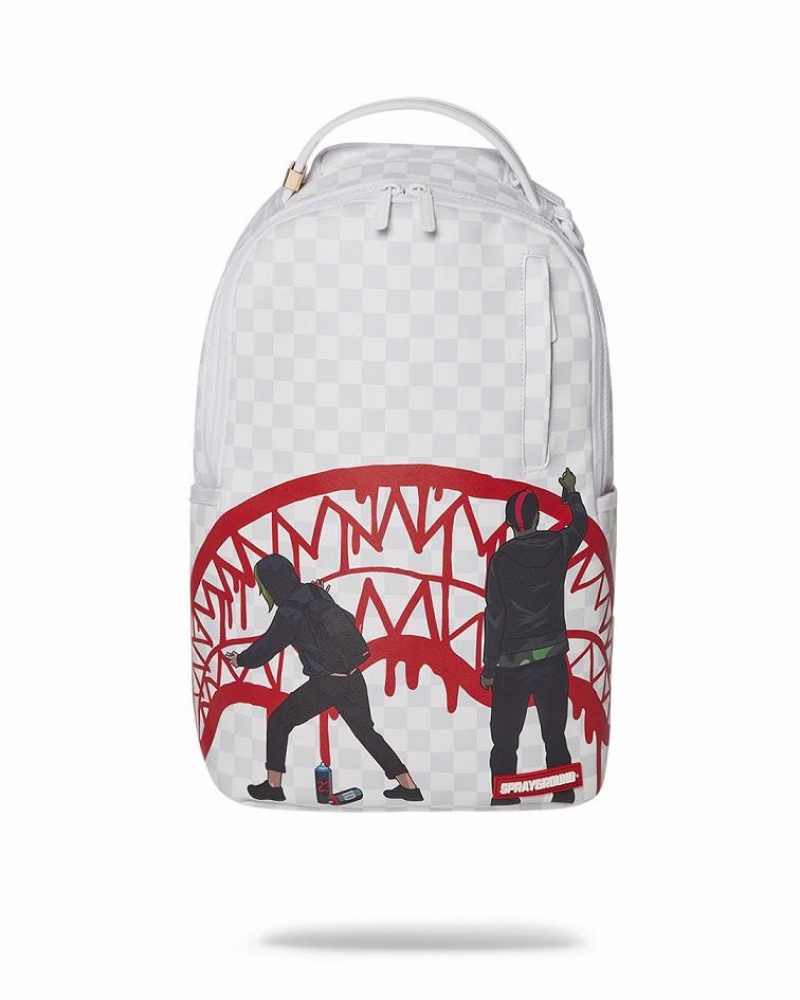 White Men\'s Sprayground Jarvis Landry Wynwood Backpacks | EGMZ74059