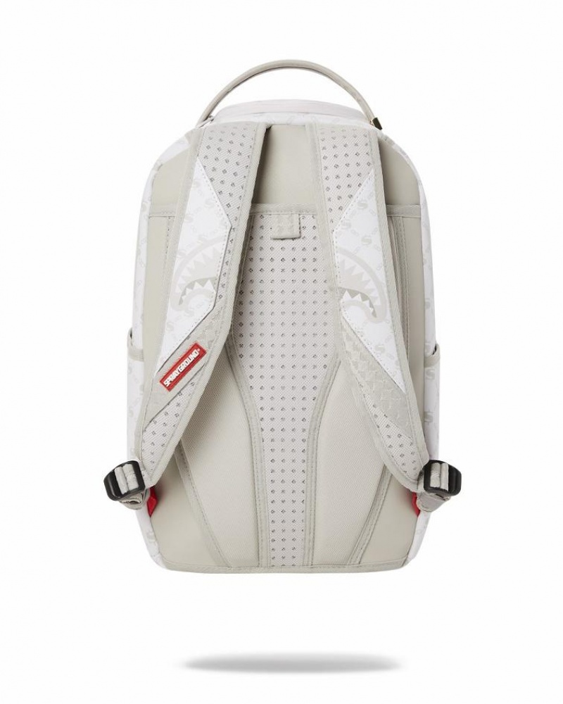 White Men's Sprayground Moneygram Powder Backpacks | FMLZ59034