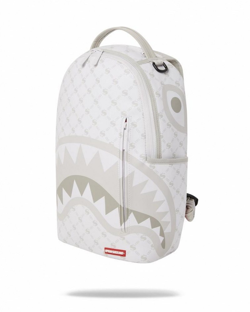 White Men's Sprayground Moneygram Powder Backpacks | FMLZ59034