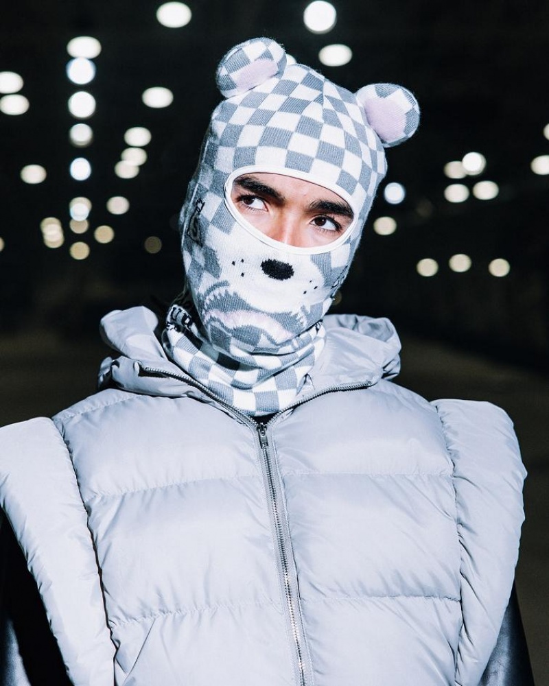 White Men's Sprayground Rose Money Bear Ski Mask | UQCJ62487