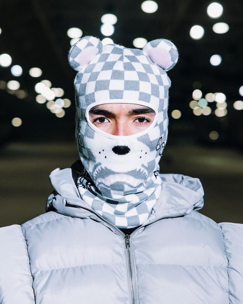 White Men's Sprayground Rose Money Bear Ski Mask | UQCJ62487