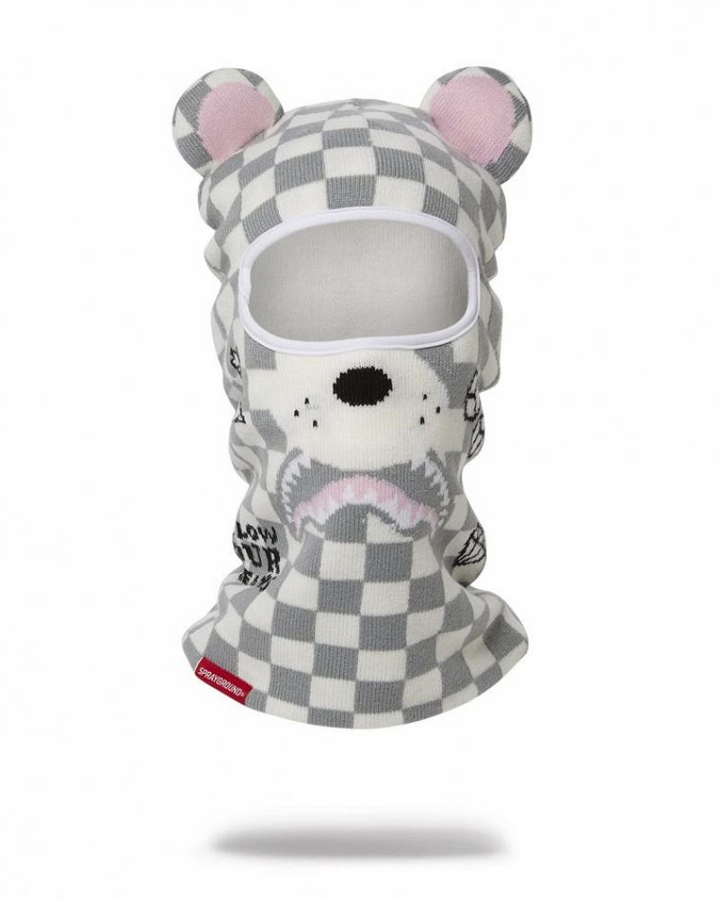 White Men\'s Sprayground Rose Money Bear Ski Mask | UQCJ62487