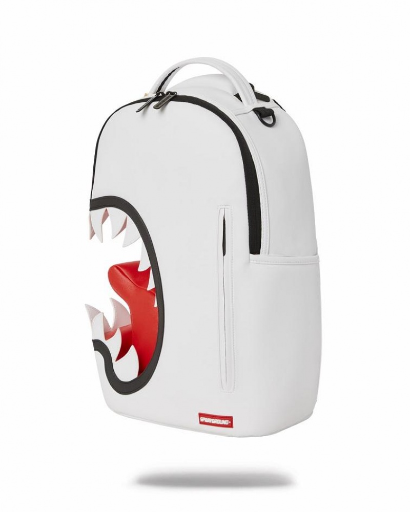 White Men's Sprayground Scream Shark Backpacks | IAQD92641