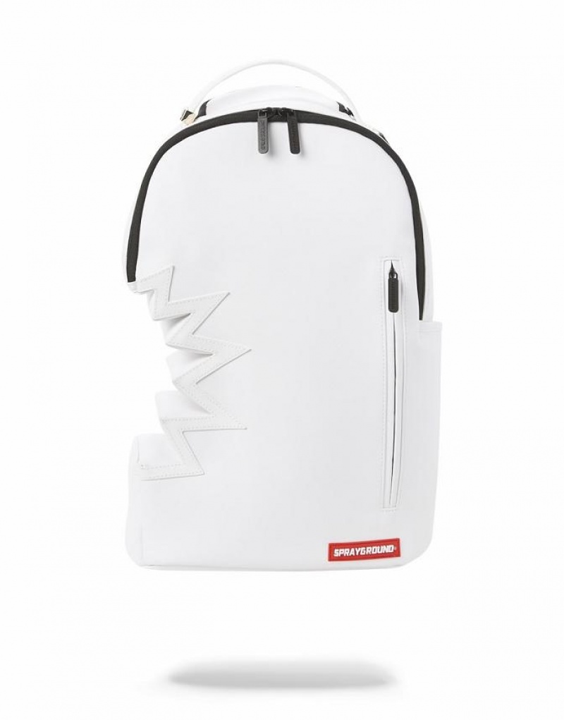 White Men's Sprayground Shark Bite Backpacks | RYPN45802