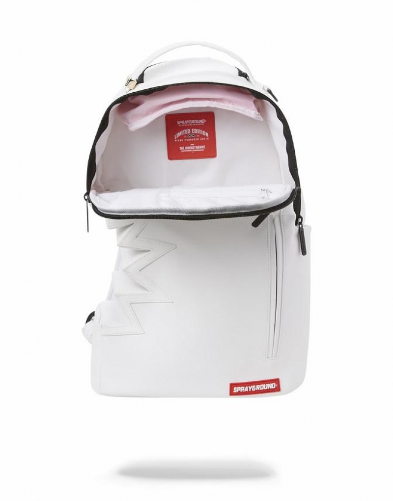 White Men's Sprayground Shark Bite Backpacks | RYPN45802