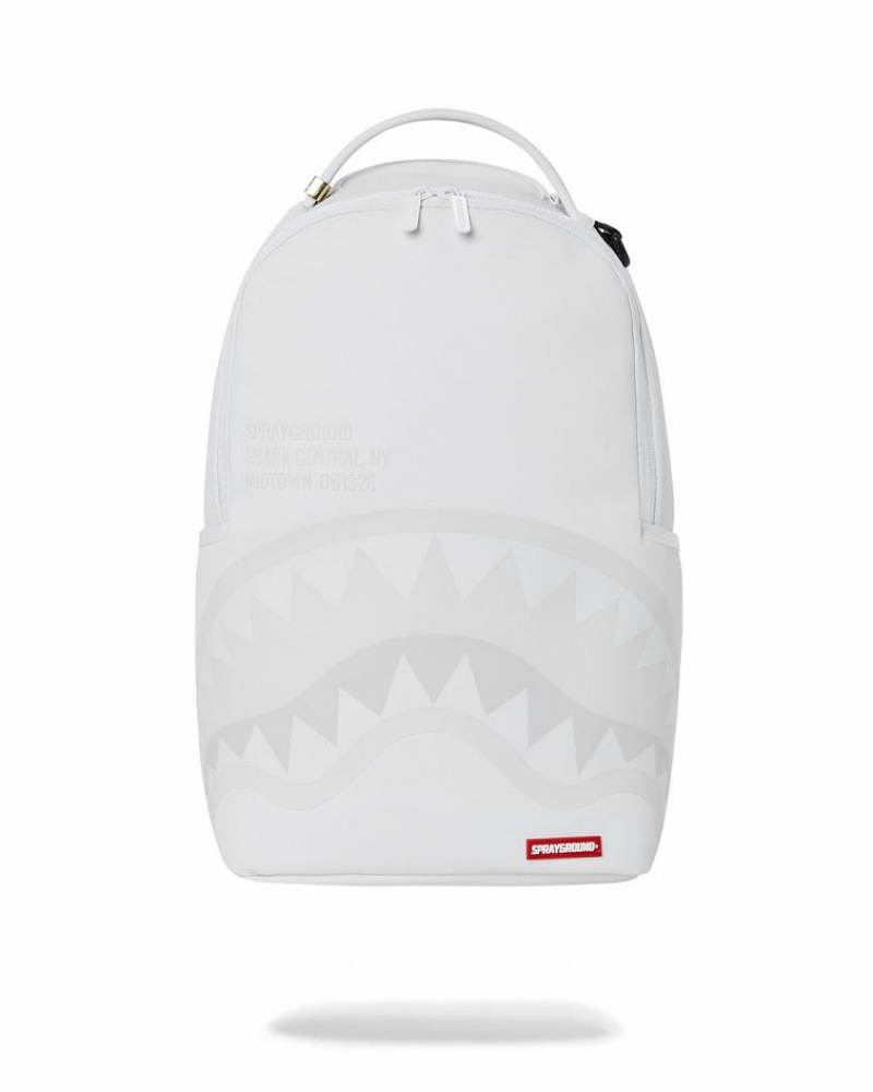 White Men\'s Sprayground Shark Central Backpacks | RHJK06954