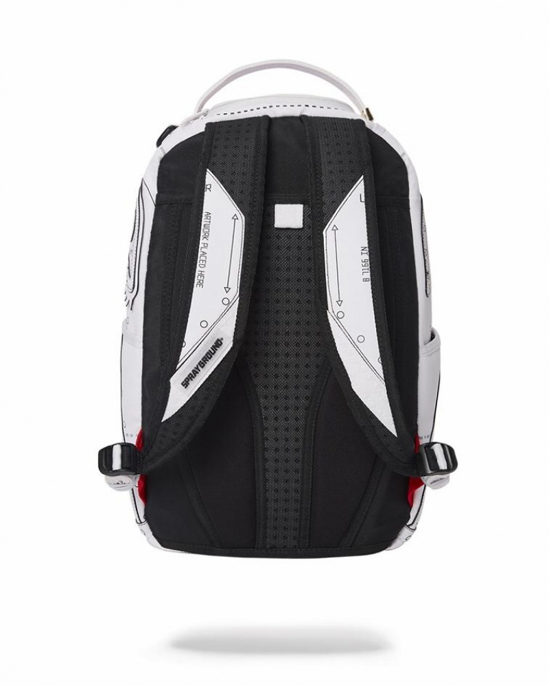 White Men's Sprayground Technical Cut & Shark Backpacks | UJFI91038