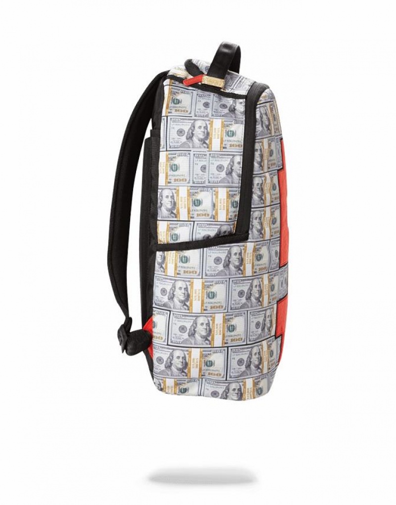 White Men's Sprayground Velour Money Backpacks | MLFX87149