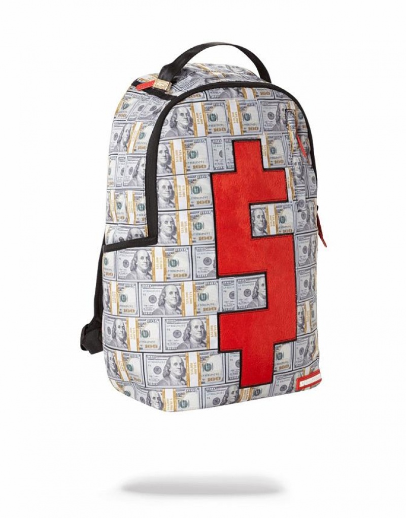 White Men's Sprayground Velour Money Backpacks | MLFX87149