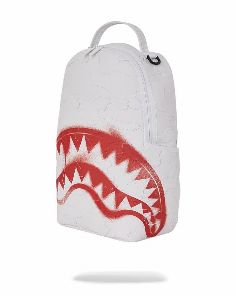 White Red Men's Sprayground Snow Camo Backpacks | RHZK50937