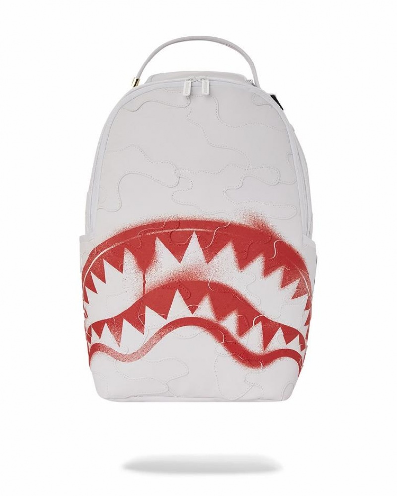 White Red Men\'s Sprayground Snow Camo Backpacks | RHZK50937