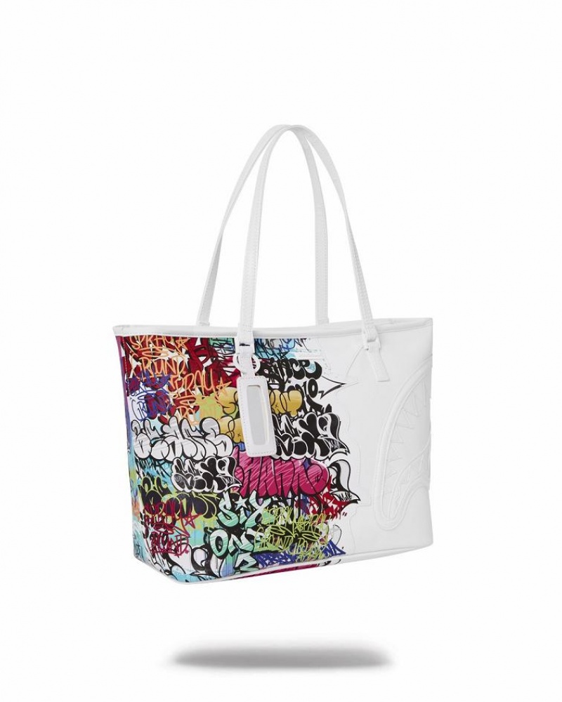 White Women's Sprayground Half Graff Tote Bags | KDIM95076