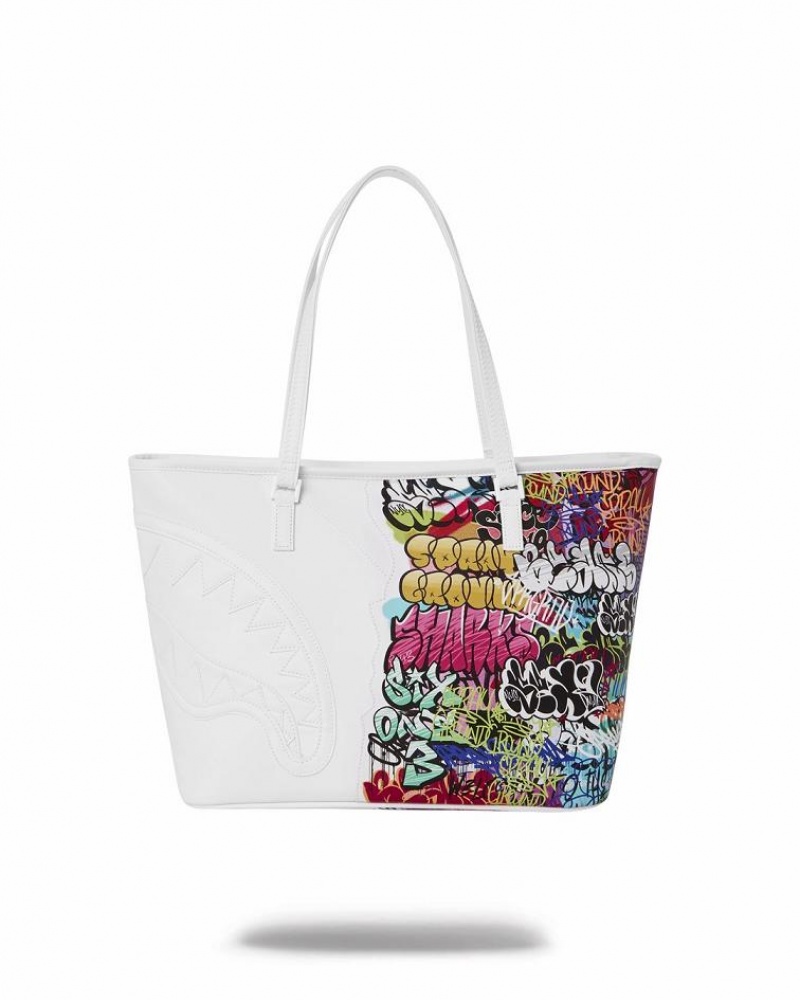 White Women's Sprayground Half Graff Tote Bags | KDIM95076