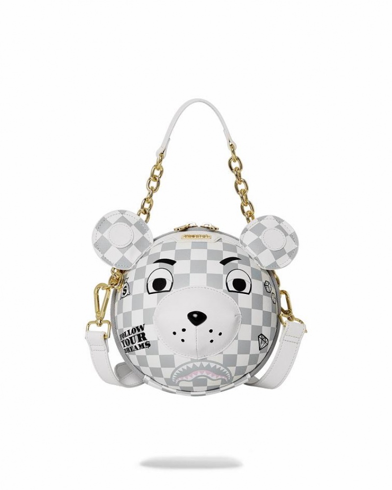 White Women\'s Sprayground Haute Bear Slings Bag | DLHX86471