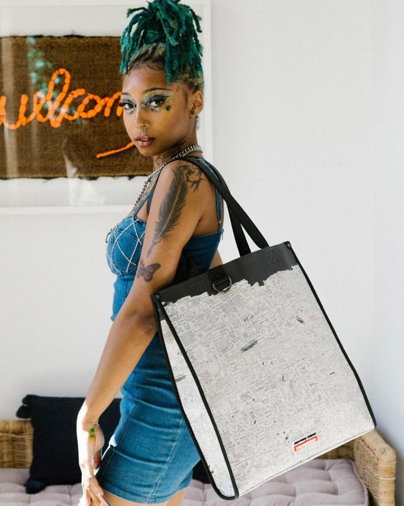 White Women's Sprayground Official Basquiat Tote Bags | QODA42350