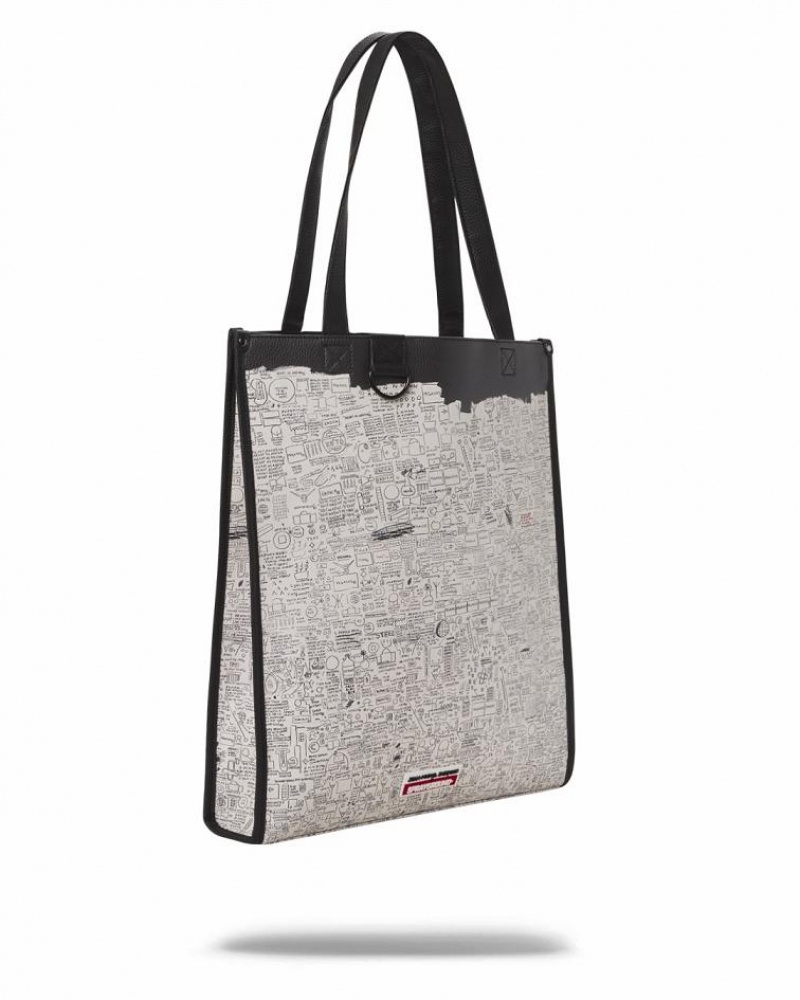 White Women's Sprayground Official Basquiat Tote Bags | QODA42350