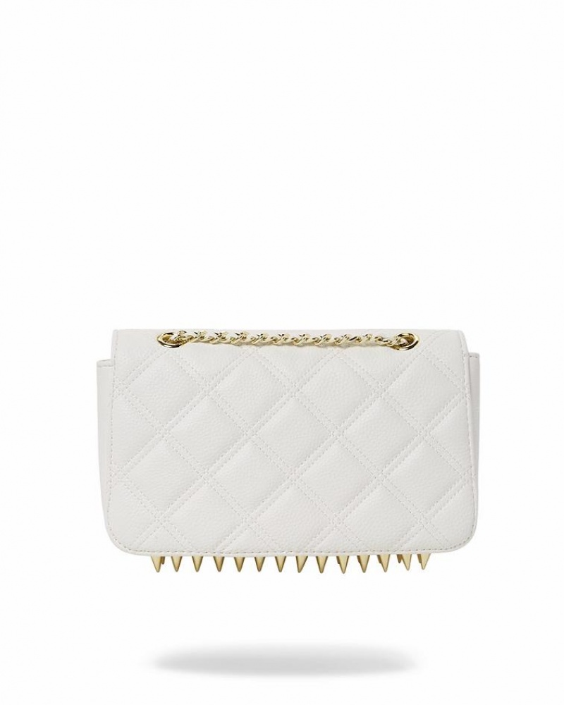 White Women's Sprayground Riviera Le Blanc Gold Chain Shark Handbag | ZEJP61203