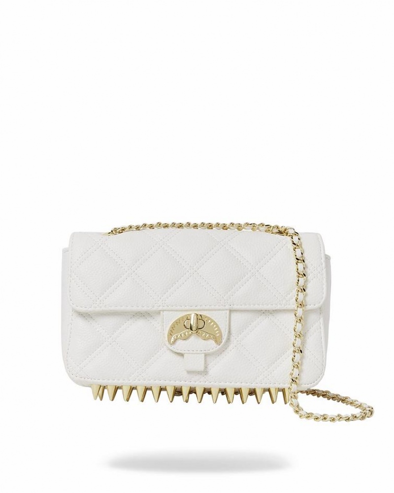 White Women\'s Sprayground Riviera Le Blanc Gold Chain Shark Handbag | ZEJP61203