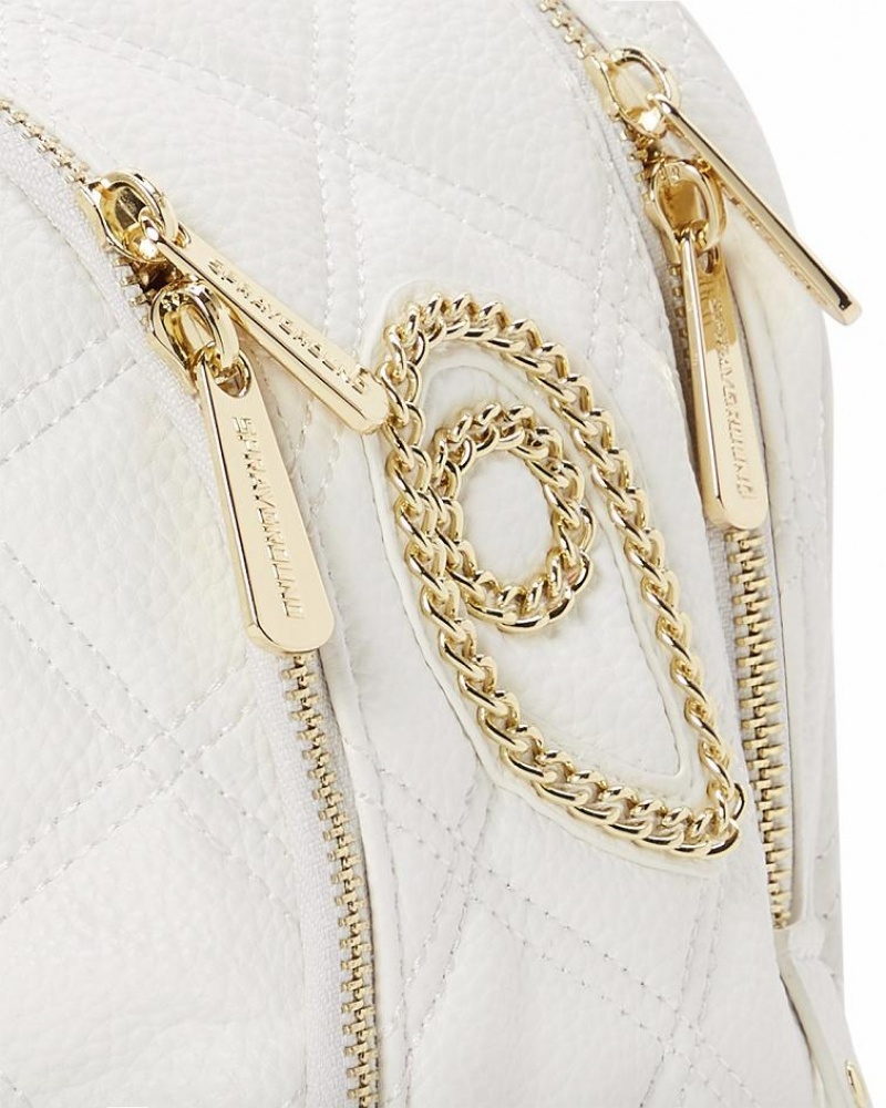 White Women's Sprayground Riviera Le Blanc Gold Chain Shark Savage | WANL10249