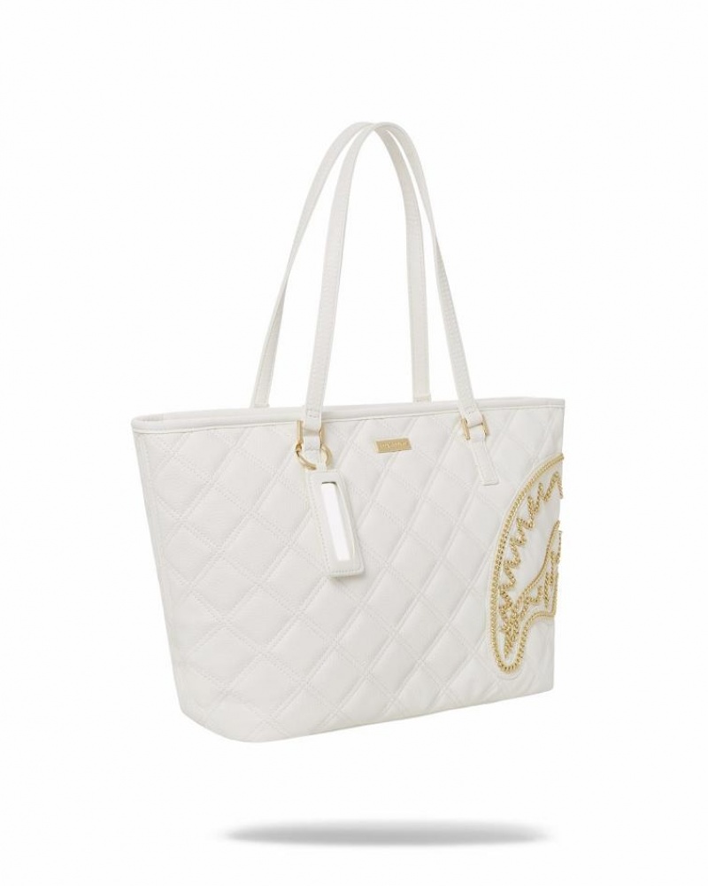 White Women's Sprayground Riviera Le Blanc Gold Chain Shark Tote Bags | MVWG74612