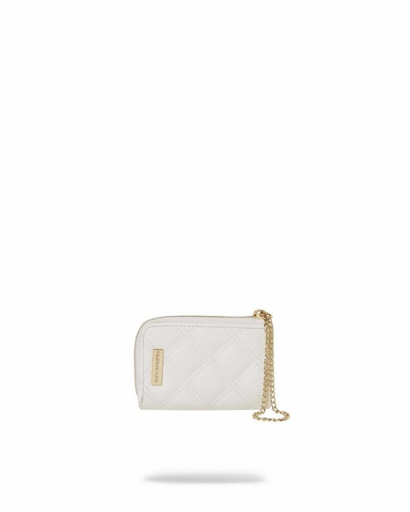 White Women's Sprayground Riviera Le Blanc Gold Chain Shark Wallets | DBEU16805