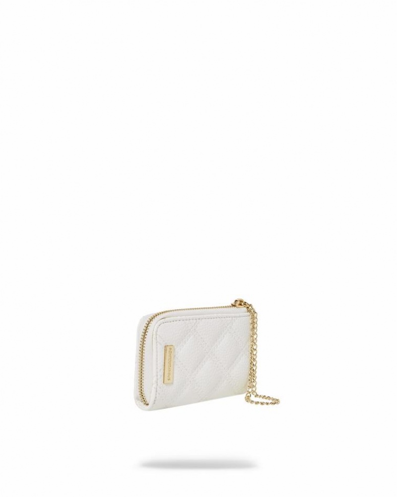 White Women's Sprayground Riviera Le Blanc Gold Chain Shark Wallets | DBEU16805