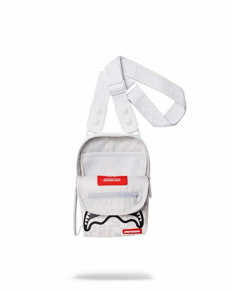 White Women's Sprayground Split The Check (Pearl) Slings Bag | BCWY23049