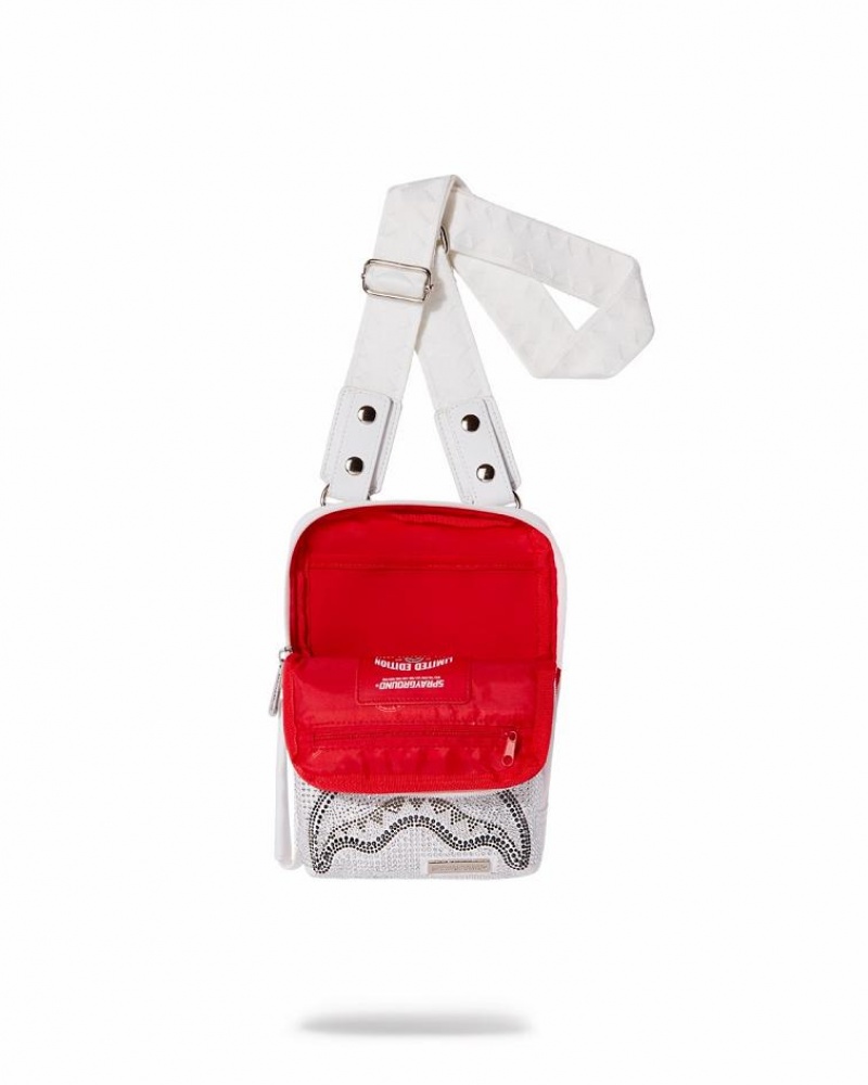 White Women's Sprayground Trinity Crystal Slings Bag | HCYJ04715