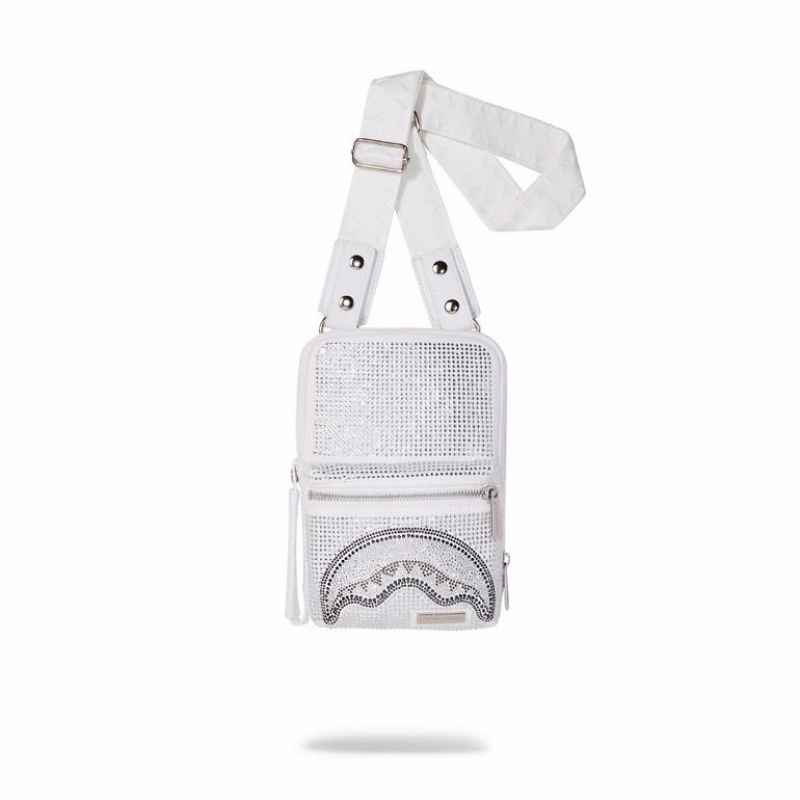 White Women\'s Sprayground Trinity Crystal Slings Bag | HCYJ04715