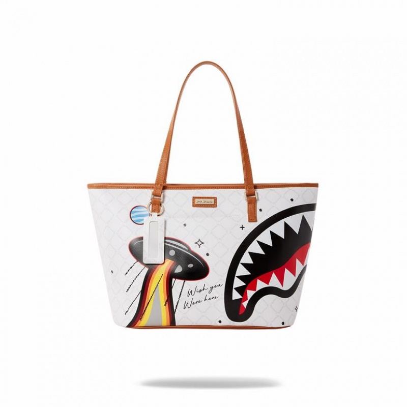 White Women's Sprayground Ufo Tote Bags | WNSL61029