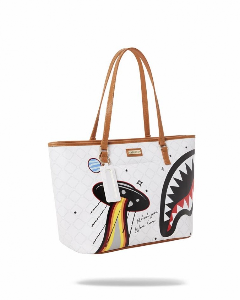 White Women's Sprayground Ufo Tote Bags | WNSL61029