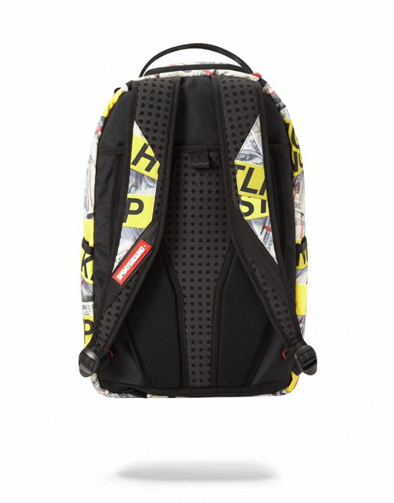 White Yellow Men's Sprayground Keep Hustling Backpacks | YCDG47029