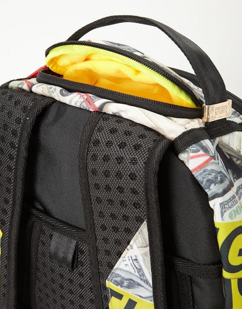 White Yellow Men's Sprayground Keep Hustling Backpacks | YCDG47029