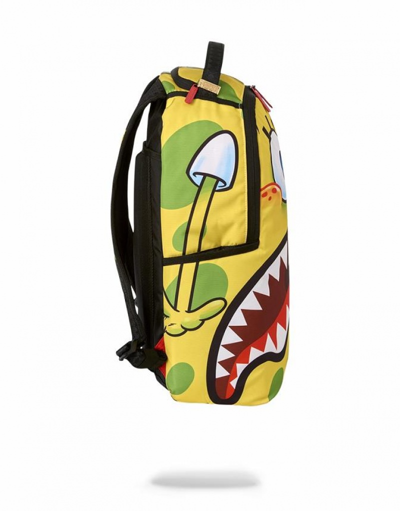 White Yellow Men's Sprayground Spongdoodle Bob Backpacks | QRWC79864