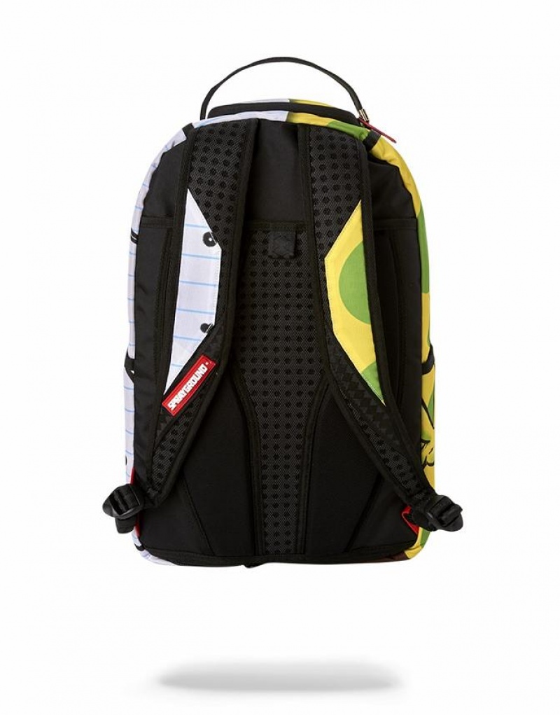 White Yellow Men's Sprayground Spongdoodle Bob Backpacks | QRWC79864